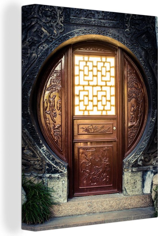Traditionele Chinese deur  Canvas 80x120 cm - Foto print op Canvas schilderij (Wanddecoratie)