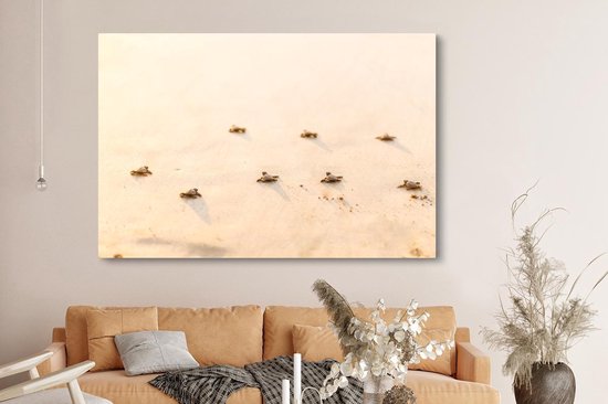 Canvas schilderij 180x120 cm - Wanddecoratie Baby schildpadden fotoprint - Muurdecoratie woonkamer - Slaapkamer decoratie - Kamer accessoires - Schilderijen