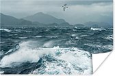 Wilde schuimende zee nabij Nieuw-Zeeland Poster 120x80 cm - Foto print op Poster (wanddecoratie woonkamer / slaapkamer) / Zeeën en meren Poster / Zee en Strand