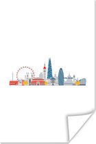 Skyline illustration avec un bus anglais et des bâtiments sur fond blanc 60x90 cm