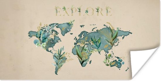 Carte du Wereldkaart murale - Carte du Wereldkaart - Plantes - Water - 40x20 cm - Affiche