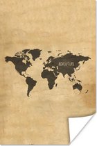 Poster Wereldkaart - Vintage - Papyrus - Spreuk - 60x90 cm