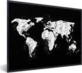 Affiche avec cadre Wereldkaart - Marbre - Zwart - Wit - 40x30 cm
