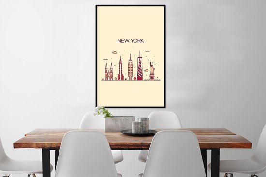 Affiche avec cadre Illustration skyline ' New York' sur fond marron clair - 80x120 cm
