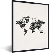 Fotolijst incl. Poster - Wereldkaart - Cijfer - Zwart - 30x40 cm - Posterlijst