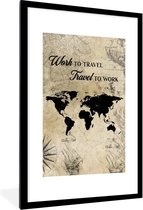 Affiche avec cadre Wereldkaart - Vintage - Citation - 60x90 cm
