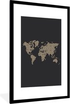 Fotolijst incl. Poster - Wereldkaart - Luipaard - Dieren - 60x90 cm - Posterlijst