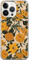 iPhone 13 Pro hoesje siliconen - Retro flowers - Soft Case Telefoonhoesje - Bloemen - Transparant, Geel