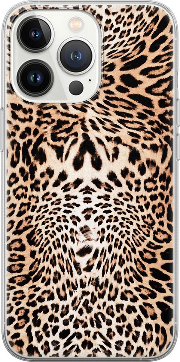Leuke Telefoonhoesjes - Hoesje geschikt voor iPhone 13 Pro - Animal print - Soft case - TPU - Luipaardprint - Bruin