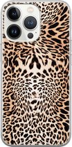 iPhone 13 Pro hoesje siliconen - Animal print - Soft Case Telefoonhoesje - Luipaardprint - Transparant, Bruin