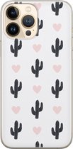 iPhone 13 Pro Max hoesje siliconen - Cactus hartjes - Soft Case Telefoonhoesje - Planten - Transparant, Zwart