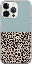 iPhone 13 Pro hoesje siliconen - Luipaard mint - Soft Case Telefoonhoesje - Luipaardprint - Transparant, Blauw