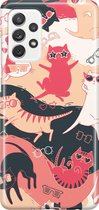 Samsung Galaxy A52 Telefoonhoesje - Premium Hardcase Hoesje - Dun en stevig plastic - Met Dierenprint - Kat - Zwart