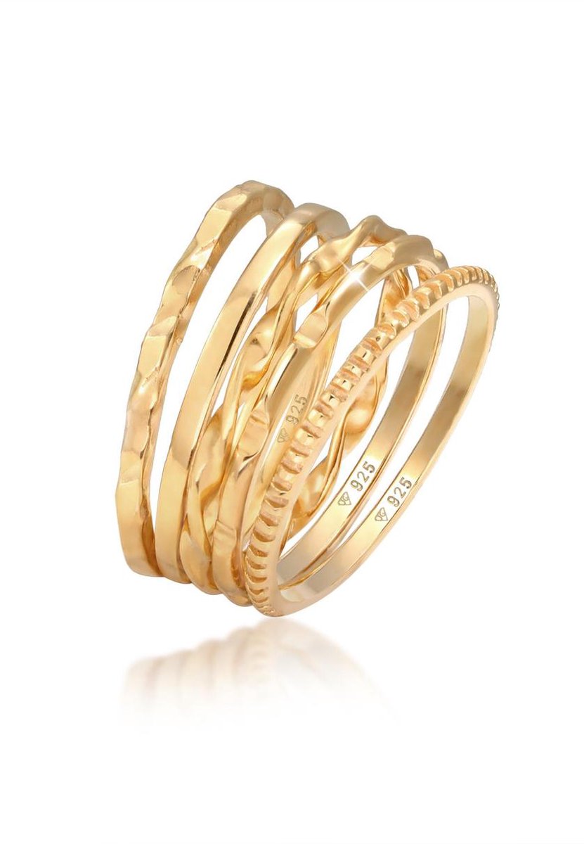 Elli - Ring - Dames Stacking Ringen Set van 5 Basic Minimal Filigraan Trend in 925 Sterling Zilver - Dames