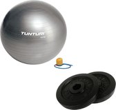 Tunturi - Fitness Set - Halterschijven 2 x 2,5 kg - Gymball Zilver 55 cm