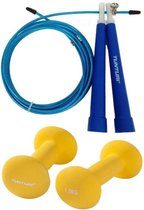 Tunturi - Fitness Set - Neopreen Dumbbellset 2 x 1,5 kg - Springtouw Blauw