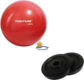 Tunturi - Fitness Set - Halterschijven 2 x 2,5 kg - Gymball Rood 90 cm