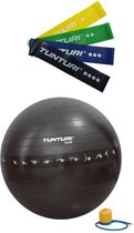 Tunturi - Fitness Set - Weerstandsbanden 4 stuks - Gymball Zwart met Anti Burst 75 cm