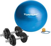 Tunturi - Fitness Set - Halterset 20 kg incl 2 Dumbbellstangen  - Gymball Blauw 75 cm