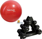 Tunturi - Fitness Set - Dumbbell Opbergrek incl 2x 1 t/m 3 dumbbells  - Gymball Rood 90 cm