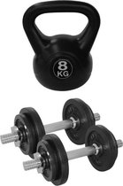 Tunturi - Fitness Set - Halterset 20 kg incl 2 Dumbbellstangen - Kettlebell 8 kg