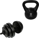 Tunturi - Fitness Set - Vinyl Halterset 15 kg - Kettlebell 8 kg