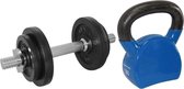 Tunturi - Fitness Set - Halterset 10 kg incl 1 Dumbellstang - Kettlebell 12 kg