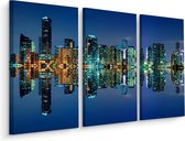 Schilderij - Panorama van Miami bij nacht, 3 luik, premium print van dit prachtige schilderij