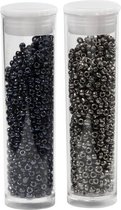 Rocailles 1,7 mm metallic grijs/zwart