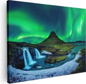 Artaza Canvas Schilderij Noorderlicht bij de Watervallen in IJsland - 40x30 - Klein - Foto Op Canvas - Canvas Print