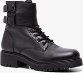 TwoDay leren dames veterboots - Zwart - Maat 39 - Echt leer