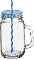 drinkbeker Jar junior 700 ml glas blauw/wit