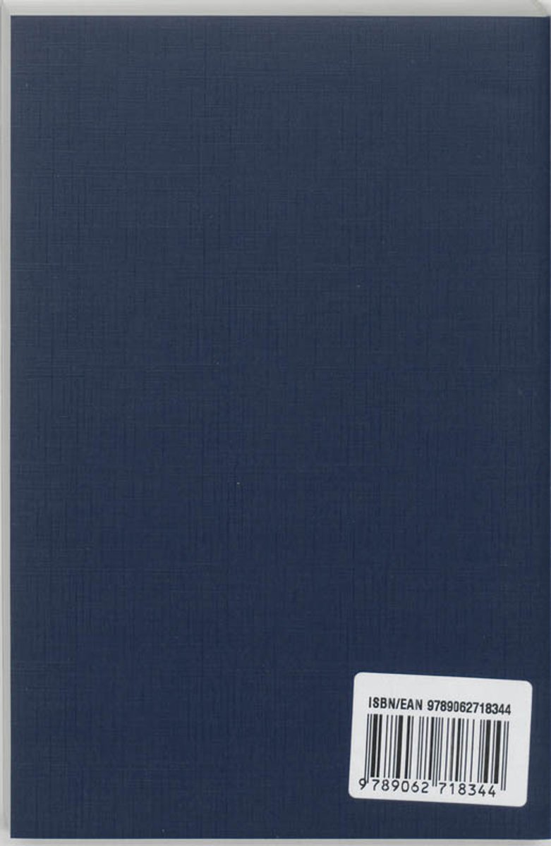 Donkerblauwe achterkant van een boek met ISBN/EAN 9789062718344.