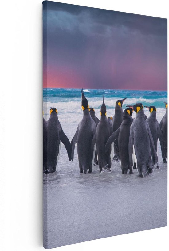 Artaza Canvas Schilderij Groep Pinguïns bij het Water - Kudde - 20x30 - Klein - Foto Op Canvas - Canvas Print