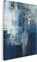 Artaza Canvas Schilderij Abstracte Kunst - Blauw Witte Penseelstreken - 30x40 - Klein - Foto Op Canvas - Canvas Print