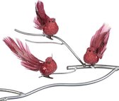 Viv! Christmas Kerstdecoratie - Vogeltjes op clip - set van 3 - rood/roze - 14cm