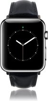 Geschikt voor Apple Watch Bandje - Rustiek Zwart - Full-Grain Leer - 38/40/41mm - incl. Silver Connectors Met Gesp - Oblac®