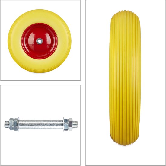 kruiwagenwiel 4.80 4.00-8 - met as - massief - stalen velg - tot 100 kg - geel-rood van Merkloos	 — afbeelding 5