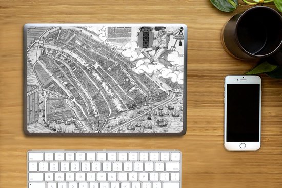 Autocollant pour ordinateur portable - 12,3 pouces - Grand plan de la ville historique d' Amsterdam en Hollande du Nord - noir et blanc