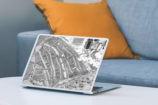 Autocollant pour ordinateur portable - 12,3 pouces - Grand plan de la ville historique d' Amsterdam en Hollande du Nord - noir et blanc