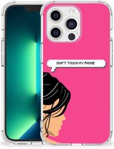GSM Hoesje Geschikt voor iPhone13 Pro Max Cover Case met transparante rand Woman Don't Touch My Phone