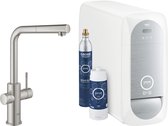 GROHE Blue Home Mono Keukenkraan - Met Bluetooth en WIFI - Starterkit - L-Uitloop - Met uittrekbare handdouche - RVS - Voor gezuiverd, gekoeld en bruisend water