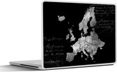 Laptop sticker - 10.1 inch - Europakaart met tekst in schuinschrift - zwart wit - 25x18cm - Laptopstickers - Laptop skin - Cover