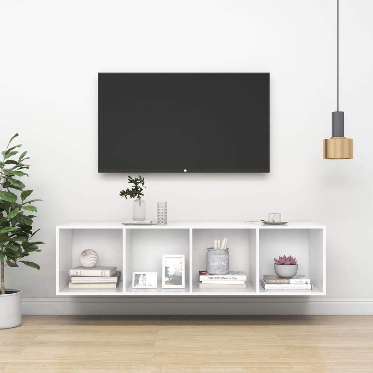vidaXL - Tv-wandmeubel - 37x37x142,5 - cm - bewerkt - hout - wit