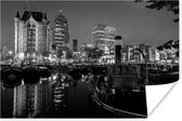 Poster De Oudehaven van Rotterdam tijdens de nacht - zwart wit - 180x120 cm XXL