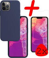 Hoes Geschikt voor iPhone 13 Pro Max Hoesje Siliconen Back Cover Case Met 2x Screenprotector - Hoesje Geschikt voor iPhone 13 Pro Max Hoes Cover Hoesje - donkerblauwe