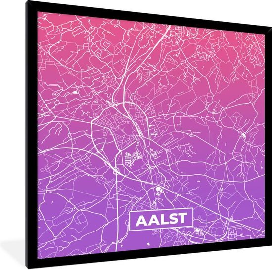 Cadre photo avec affiche - Plan de la ville - Alost - Violet - Rose - 40x40 cm - Cadre pour affiche - Carte