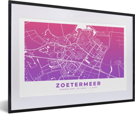 Fotolijst incl. Poster - Stadskaart - Zoetermeer - Paars - 60x40 cm - Posterlijst - Plattegrond
