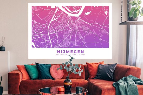 Poster City Map - Nimègue - Violet - Rose - 180x120 cm XXL - Carte