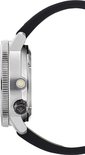 Zijprofiel van een zilverkleurig Citizen duikhorloge met zwarte band.